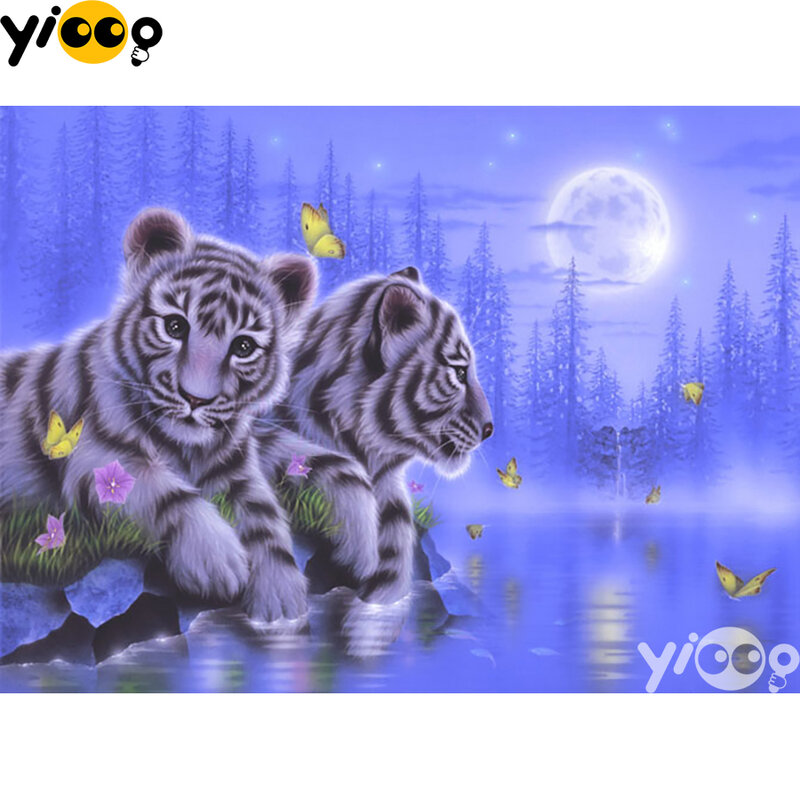 Full Square/Round Drill Diamond Painting Cross Stitch Embroidery Tigers by the lake Rhinestone Mosaic Decor Gift BX1436