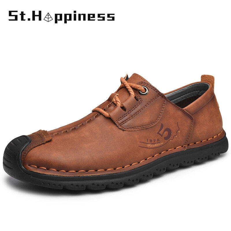 2022 New Men's Soft Leather Casual Shoes Fashion Driving Shoes Classic Lace-Up Flats Comfortable Loafers Moccasins Big Size 48