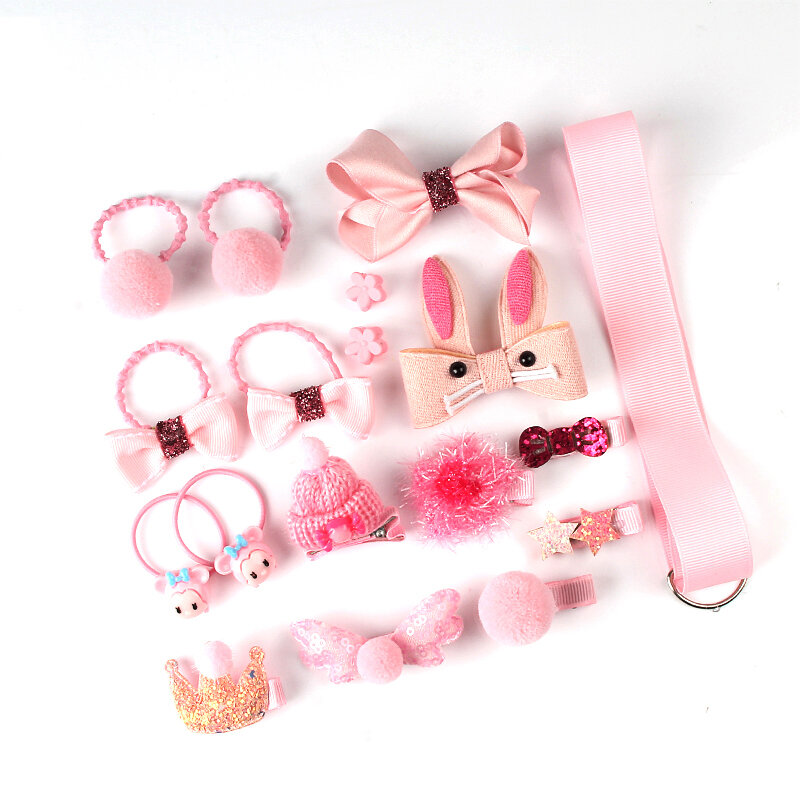 Conjunto de accesorios para el pelo para niña, bonitos, diadema de dibujos animados, elástica, con lazo de flores, horquilla de animal, 18 unidades