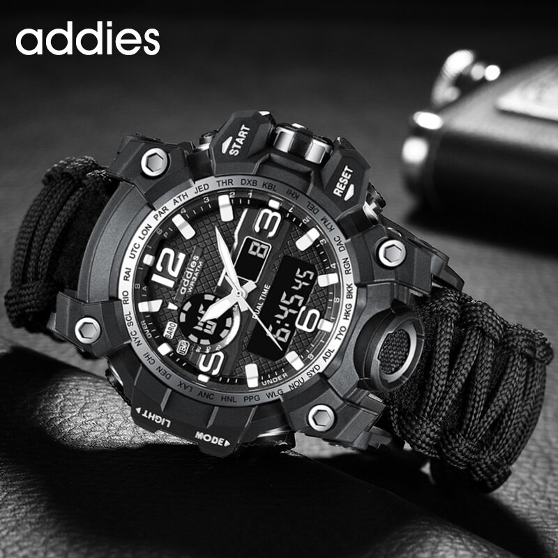 Addies Men's Digital Watch Multifunctional Outdoor Sports Watch Electronic Luminous Display 1902 Military Watches