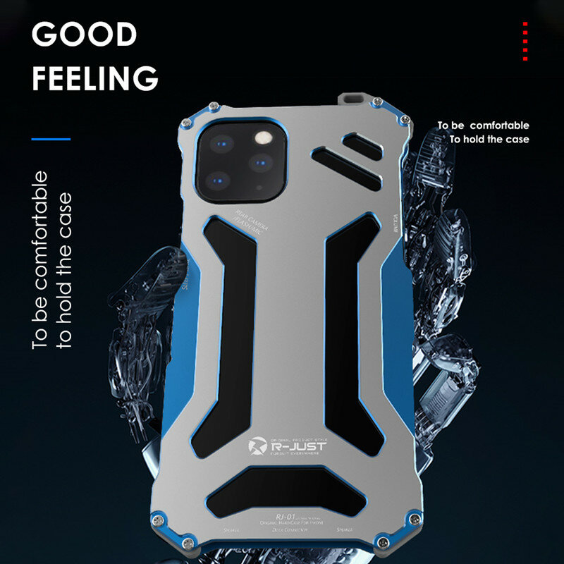 R-just Gundam Luxury Metal Armor Case For Iphone 13 12 11 Pro Max Protect Cover For Iphone X Xr Xs 7 8 Max Hard Shockproof Coque