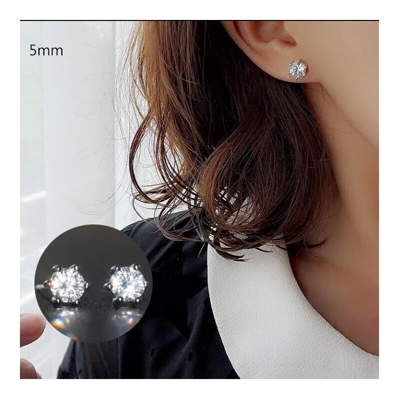 Popular round six-claw shiny wedding stud earrings, all-match zircon earrings for women and men