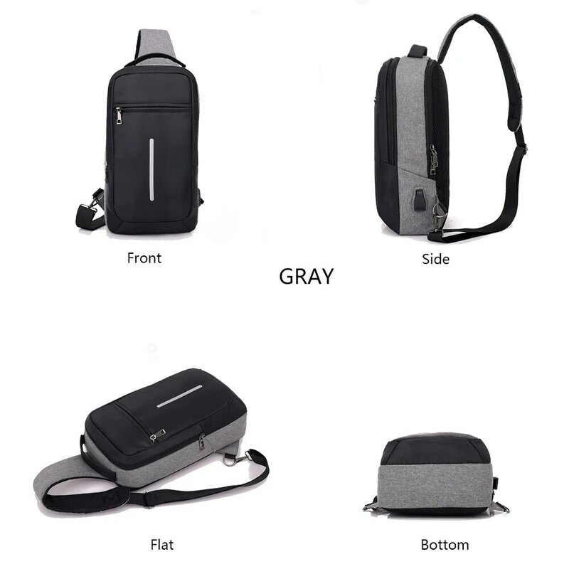 メンズ携帯電話チェストバッグ,トラベルバッグ,防水USB充電バッグ,チェストバッグ