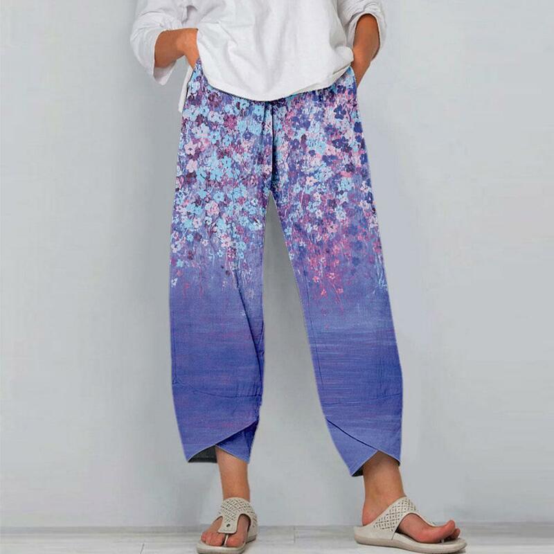 Летние повседневные Прямые свободные женские брюки, модные праздвечерние брюки со средней талией и принтом, широкие брюки E0x7