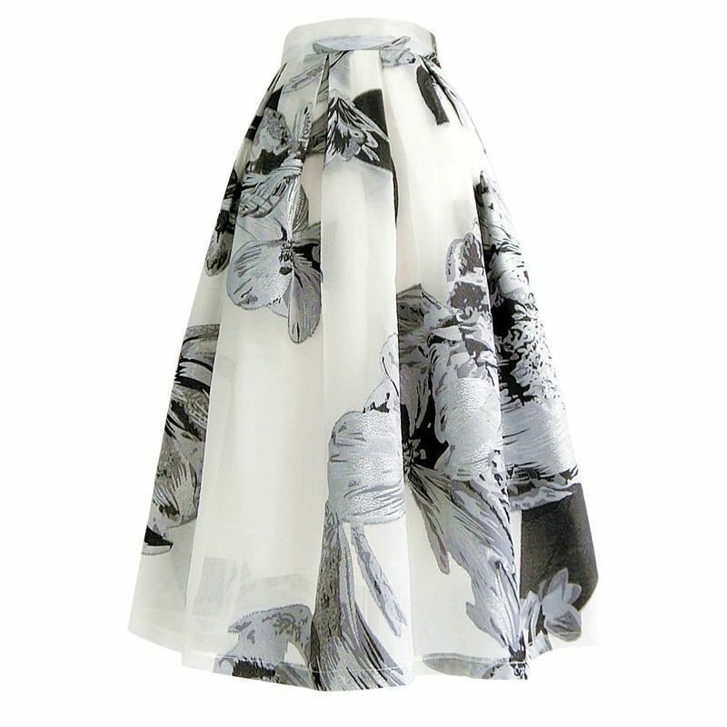 Plus Size Elegant Retro White Ruffled Chiffon Blouse Short Seeve Tops Loose Big Swing Ink Painting Skirts Matching Sets Fashion