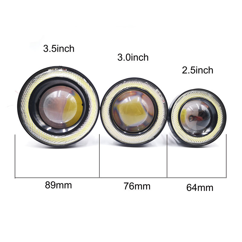 Phare antibrouillard LED avec lentille COB Angel Eyes, ampoule de conduite DRL universelle pour automobile, 2.5 "3.0" 3.5 "64mm 76mm 89mm 12V, 2 pièces