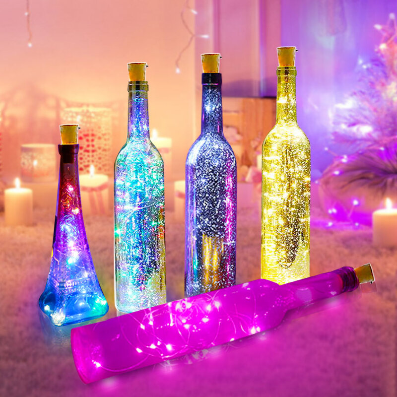 2M 20 LED Wine Bottle Lights with Cork Copper Wire Battery Powered Garland Colorful Fairy Lights String for Party Wedding Decor