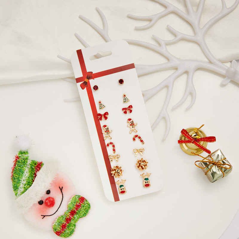 8pcs/set Christmas Earrings Jewelry Set Cute Santa Claus Snowman Tree Bell Christmas Gifts For Women Girls Kids 2022 Xmas gift