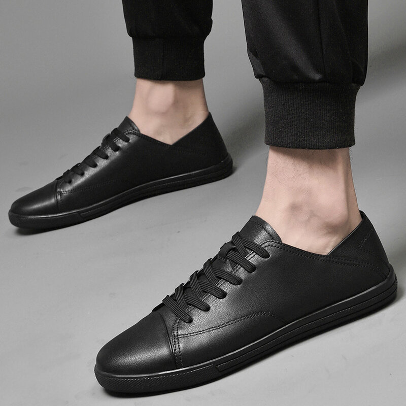 2021 nowe letnie męskie trampki moda skórzane antypoślizgowe buty deskorolkowe na zewnątrz wysoko jakości miękkie buty do chodzenia na co dzień duży rozmiar