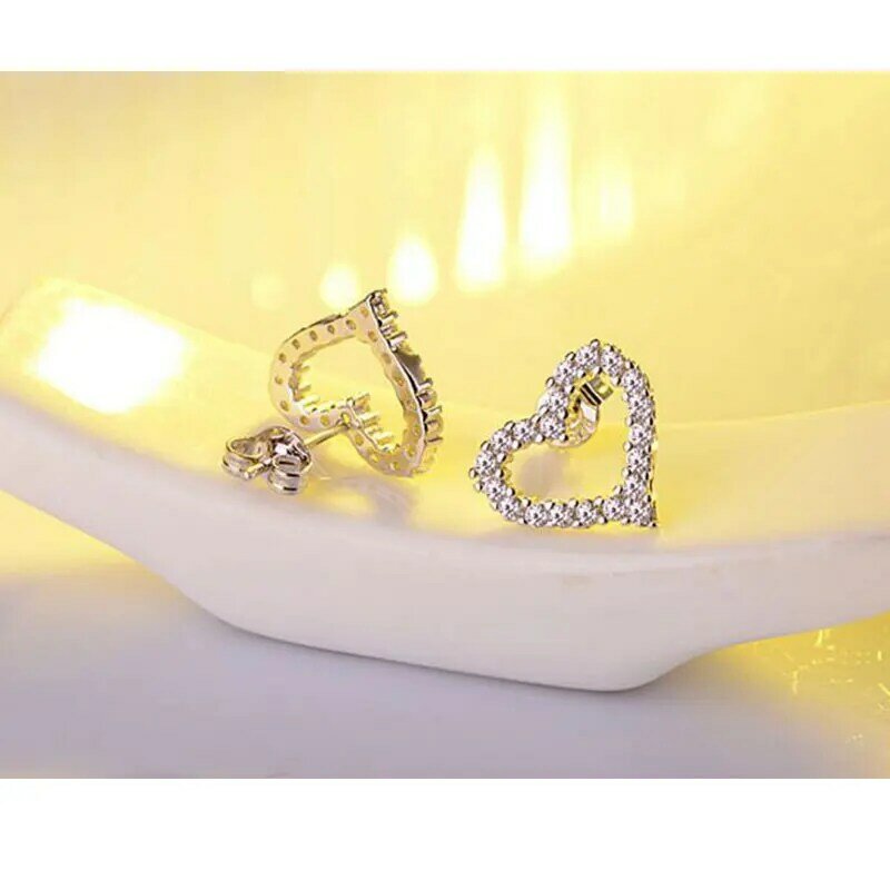 Anenjery cor prata delicado coração forma corrente colar brincos conjuntos de jóias zircão cúbico conjunto de jóias de noiva