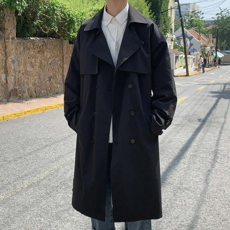 Allthemen Trench da uomo Colletto alla coreana Cappotto di lana casual Cappotto lungo invernale Cappotto monopetto 
