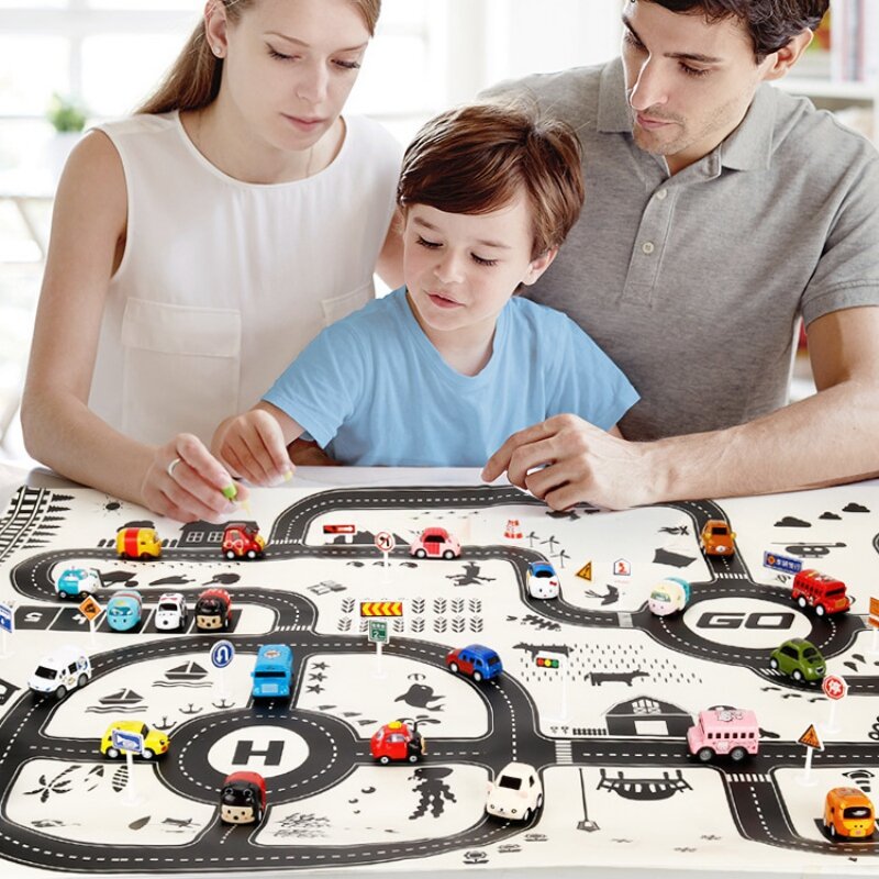 Mapa de brinquedo para crianças, preto e branco, transporte de carrinho, esteira de jogos