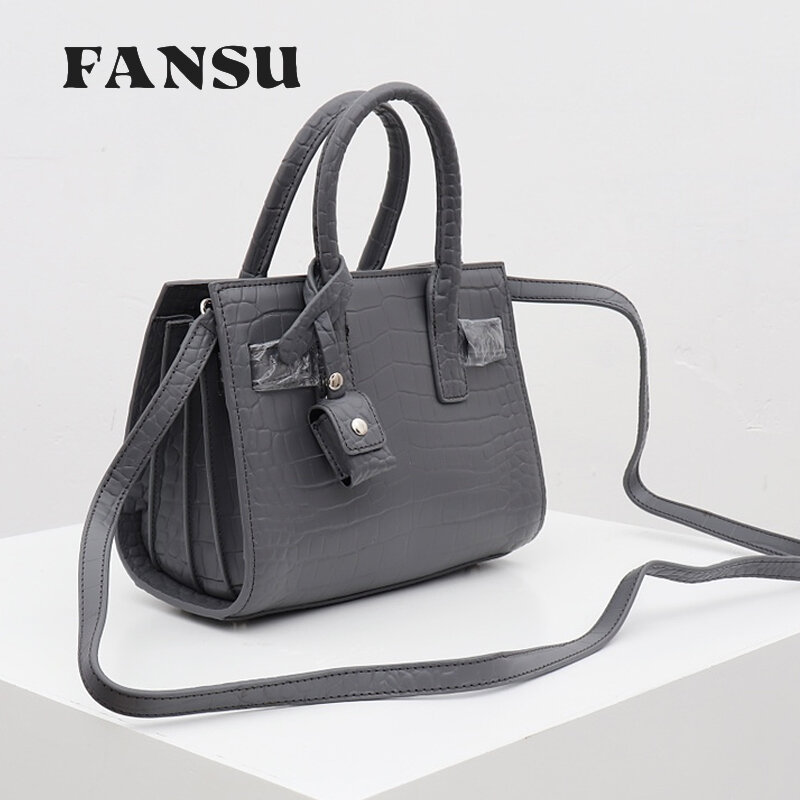 FANSU Simple And Fashionable Ladies Handbag Crocodile Pattern Large Capacity Leather Shoulder Bag Business Tote Organ Bag