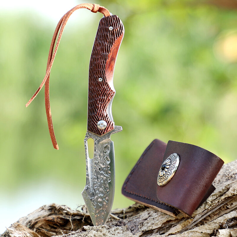 ALVELY Handmade Forged Damascus Steel Folding Knife Multi-purpose Pocket Knife Tool Outdoor Camping Practical Pocket Knife EDC