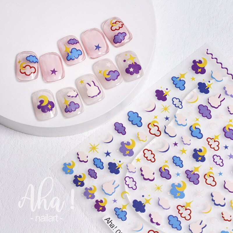 1Pcs Cartoon Bear Nail Art Sticker Manicure Designs High Quality Rainbow Colored Clouds Self Adhesive Nails Decoration Decal