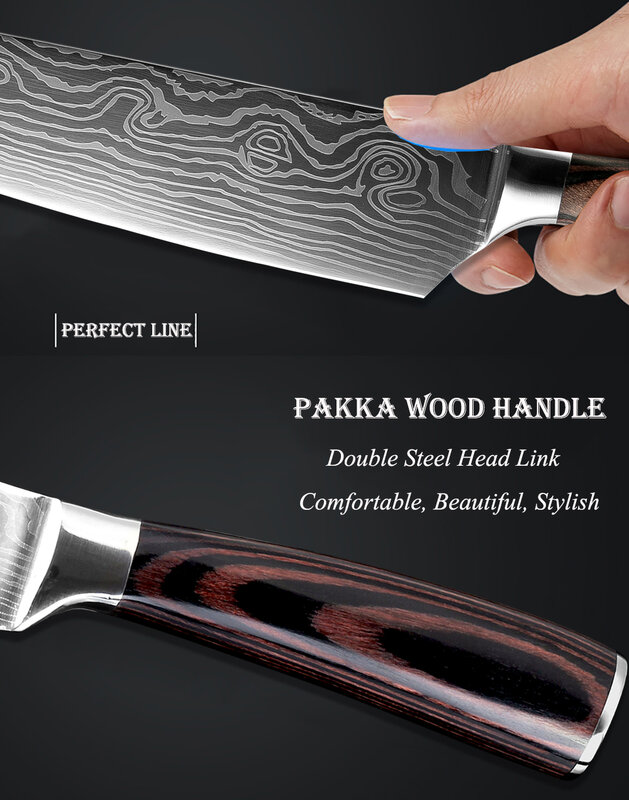 XITUO – ensemble de couteaux de cuisine, 2 à 5 pièces, damas Laser lames en acier inoxydable, couteau de Chef, Santoku, couteaux d'office utilitaires