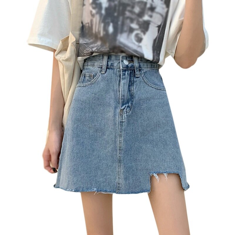 Efinny saia jeans feminina da moda coreana, saia jeans linha a com cintura alta é saia curta fina, bolsa de verão para mulheres, saia hip
