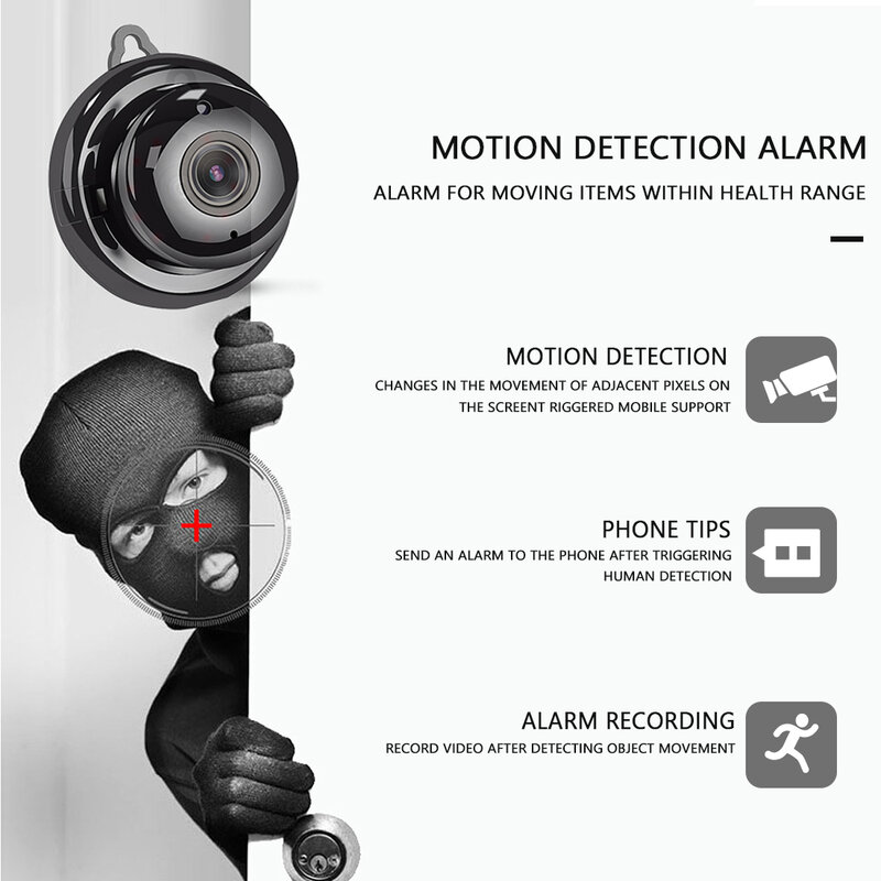 Mini câmera de vigilância, resolução 1080p, com visão noturna, infravermelho, sem fio, wi-fi, p2p, para segurança da casa inteligente
