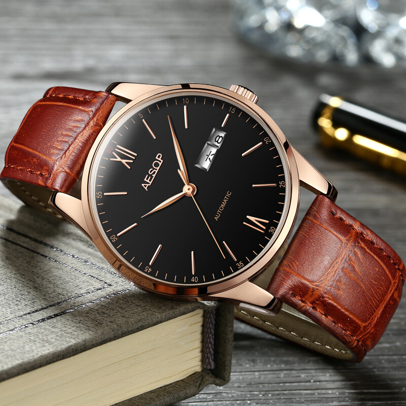 High-end Leather Waterproof Men's Business Watch 2021 New Luminous Mechanical Wrist Watch Holiday Travel Atmosphere Simple Watch