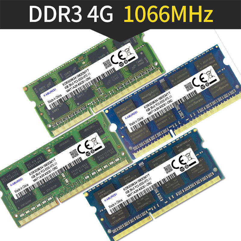 Kabures ยี่ห้อใหม่ปิดผนึก DDR3 2GB 4GB 1066 MHZ 1333 1600 PC3-12800/8500/10600 แล็ปท็อปหน่วยความจำ RAM/การรับประกันอายุการใช้งานฟร...