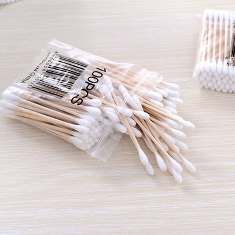 100pcs/ Pack Double Head Cotton Swabs Makeup Buds Tip for Medical Wood Sticks Nose Ears Cleaning Health Care Tools Cleaning