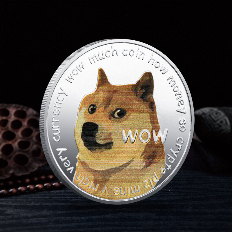 Dogecoin To The Moon Souvenir Berlapis Emas Perak Koin Peringatan Pola WOW Koleksi Koin