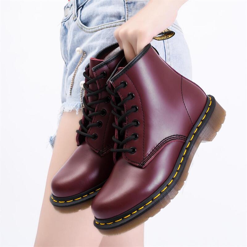 New Fashion Men's and Women's Leather Martin Boots High Quality 6 Hole Beaded Hard Leather Short Boots Casual Boots
