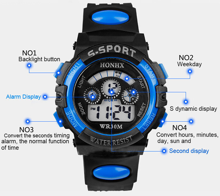 2022 Waterproof Children Boy Multifunction Boy Digital LED Sports Waterproof Wrist Watch Kids Alarm Date Electronic Watch Gift Q