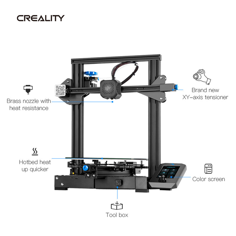 CREALITY 3D Ender-3 V2 Mainboard With silent TMC2208 Stepper Drivers New UI&4.3 Inch Color Lcd Carborundum Glass Bed 3D Printer