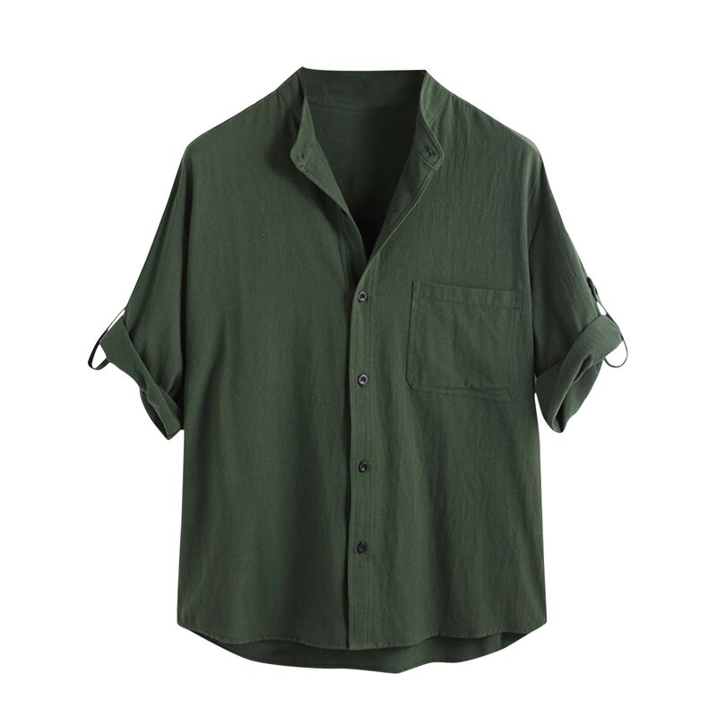 Blusa de linho masculina 59 #, manga curta, botões soltos, verão, sólido, confortável, algodão puro e linho, casual, camisas de férias soltas