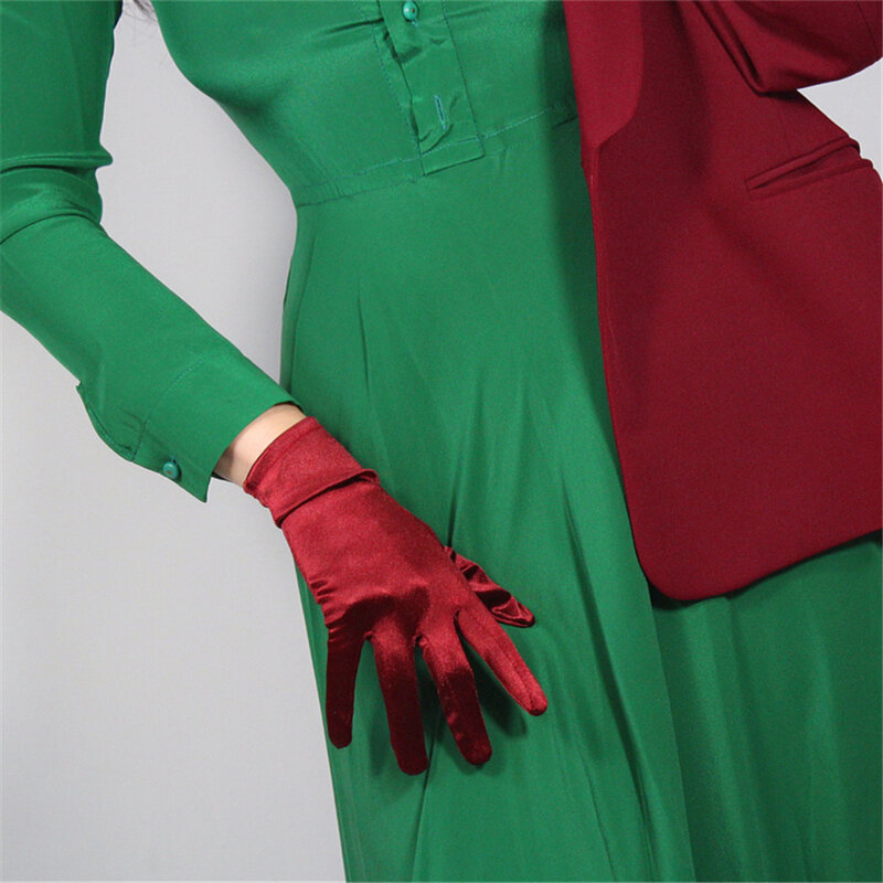 Guantes de seda elásticos de 22cm para mujer, de satén, color rojo y rojo, protección solar, SCDH22