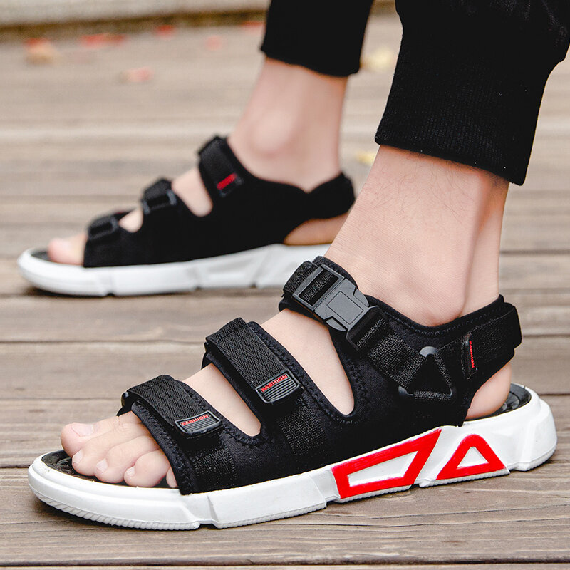 Sandalias para hombre informales y transpirables para exteriores, zapatos de verano, calzado de playa, con plataforma, color negro