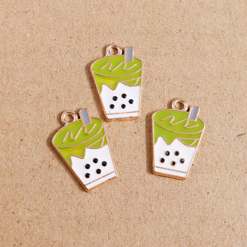 10pcs 15*22mm Drink Charms Enamel Summer Milk Tea Charms Pendants for DIY Necklace Earrings Jewelry Making Findings Accessories