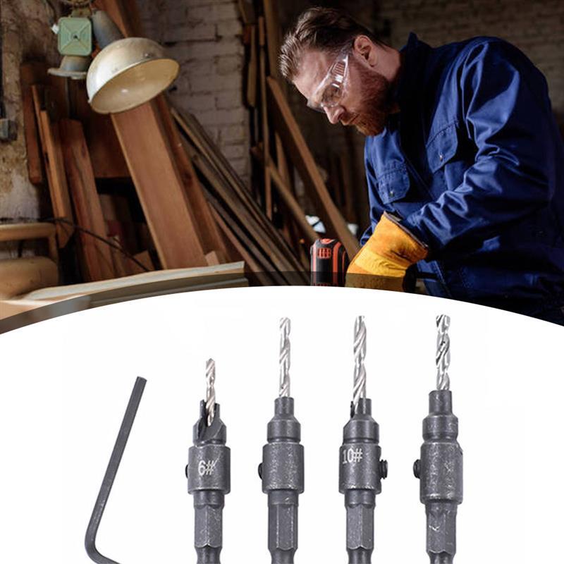 4 Stuks Countersink Boor Houtbewerking Boor Set Boren Pilot Gaten Met Een Sleutel