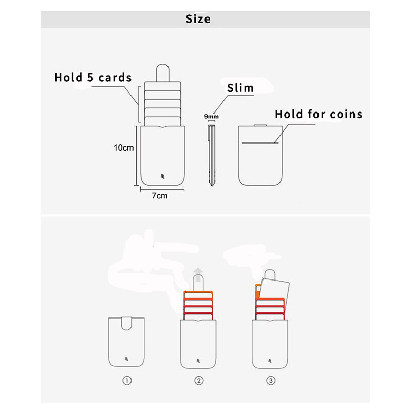 Bisi GORO Slim Nam Nữ Da PU Thẻ 5 Thẻ Mỏng RFID Ví Mini Di Động Kéo Ra thông Minh Ví