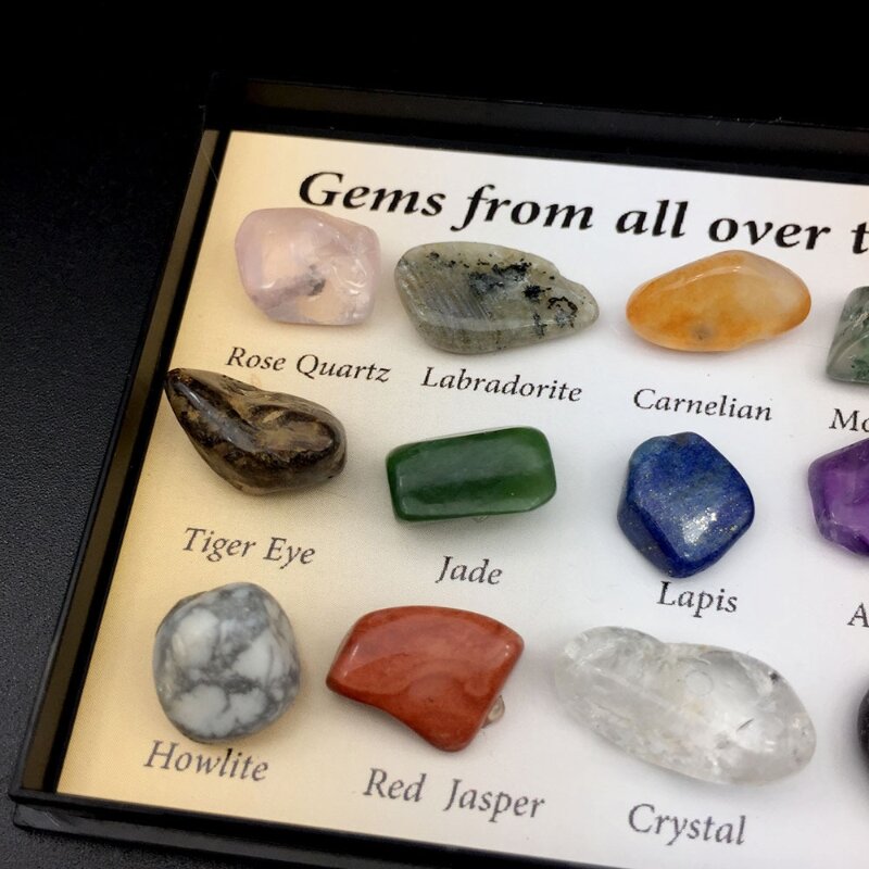 Octaedro-caja de colección educativa de Geología para niños, Kit de 15 Uds de gemas naturales pulidas para geología, envío directo