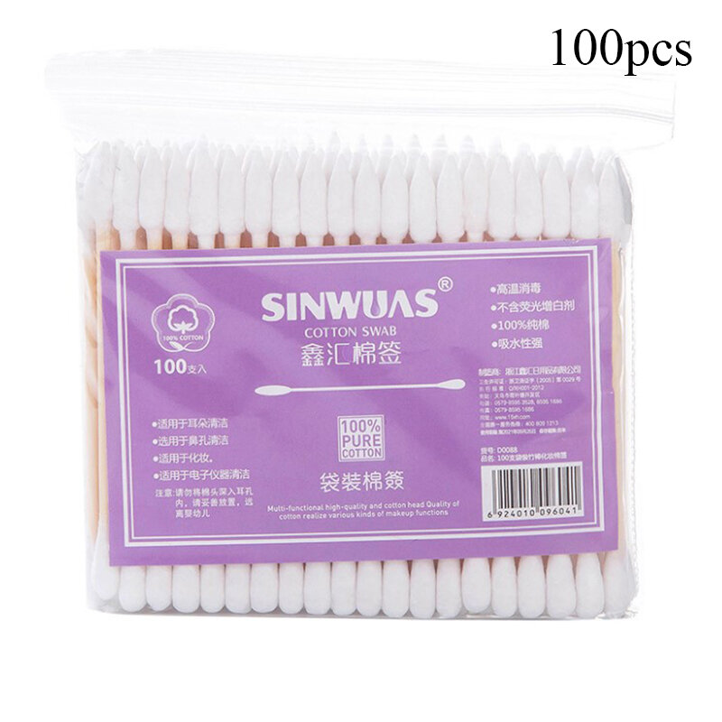 100Pcs/ Pack Double Head Cotton Swab Women Makeup Cotton Buds Tip For Medical Wood Sticks Nose Ears Cleaning Health Care Tools
