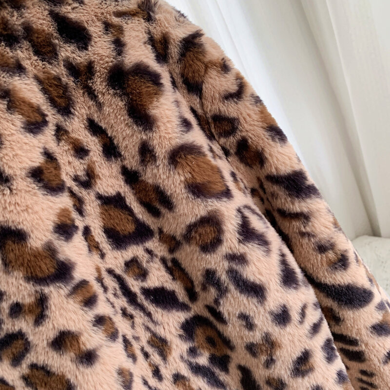 Chic Leopard หนาอุ่น Faux ขนเสื้อแจ็คเก็ต Elegant Soft Faux Rabbit FUR Coat JACKET OVERSIZE Outerwear