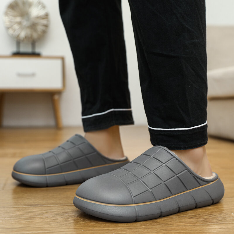 2021 nuovi uomini pantofole casa inverno scarpe calde al coperto fondo spesso peluche pantofole da casa in pelle impermeabile scarpe di cotone di grandi dimensioni