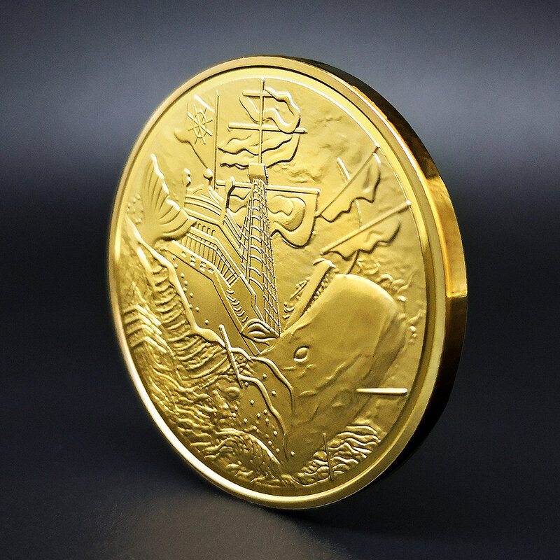 القراصنة الجمجمة الذهبي الحوت الإغاثة تذكارية عملة عملات معدنية ذهبية المقتنيات