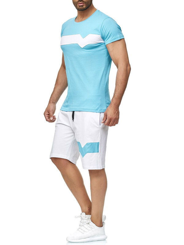 2021 esportes de verão masculino de manga curta t-blood algodão cor-bloqueio casual roupas esportivas de jogging terno masculino de duas peças