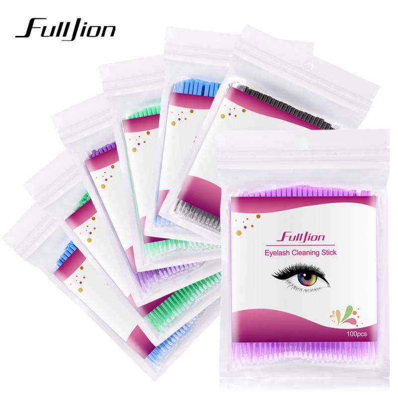 FULLJION-cepillo de algodón desechable para limpieza de pestañas, 100 unids/bolsa, microcepillos de maquillaje