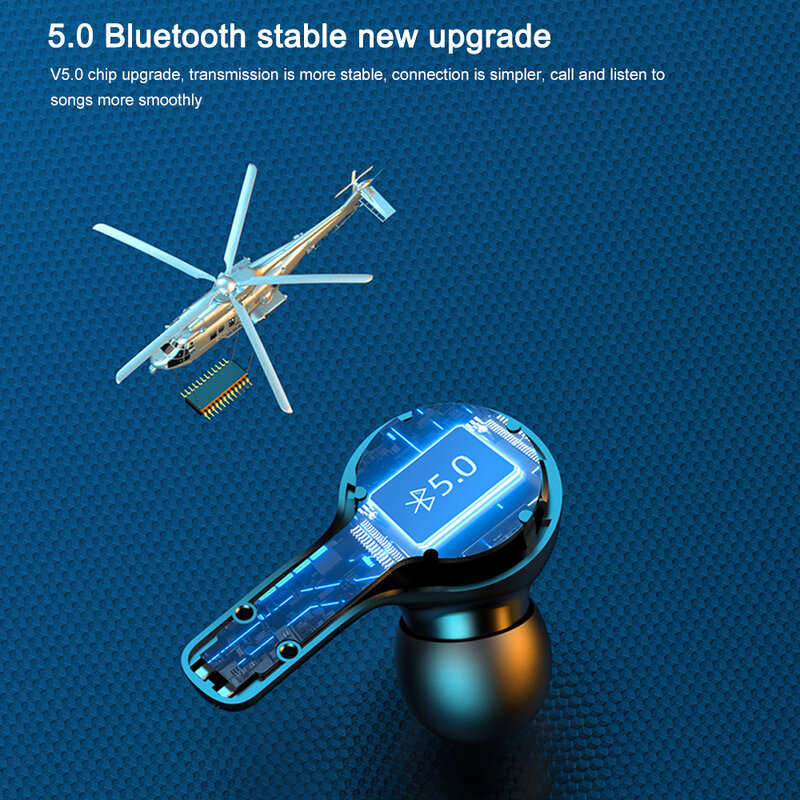 Auriculares TWS inalámbricos con Bluetooth 5,0, cascos LED con micrófono, impermeables, cancelación de ruido, 2000mah