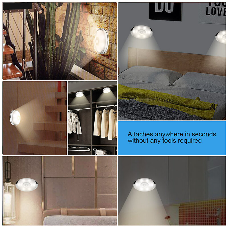 Lâmpada de led com sensor de movimento, luz noturna sob o armário, escadas, guarda-roupa, iluminação branca quente, cozinha