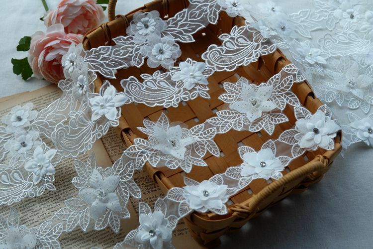 Organza Dreidimensionale Stickerei Perlen Schöne Blume Spitze Band DIY Rock Kleid Hochzeit Schleier Zubehör Kleidung Patch