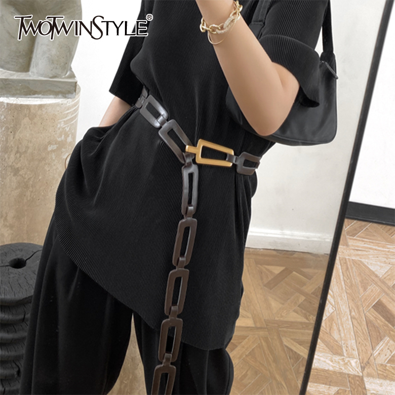 TWOTWINSTYLE-cinturón ahuecado elegante para mujer, cinturón de retales de cuero PU de Color, sello de cintura asimétrico para mujer, novedad de primavera 2020