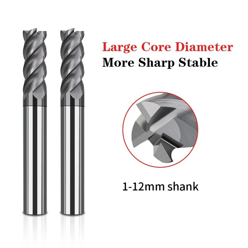 Augusttool HRC65 Carbide End Mill Alloy Milling Cutter Tungsten Steel Router Bits CNC Cutting Tools untuk Stainless Steel Tembaga