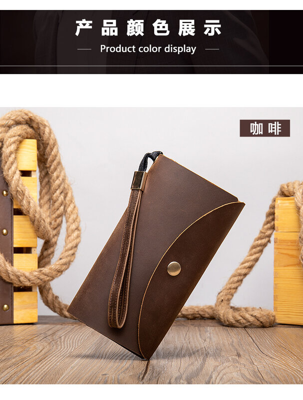 Oswego 2021 New Men Bag Nappa Leather Cowhide Wristlet Bag Zipper Daily Baguette Bag Coffee Retro Multi-card Coin Handbag