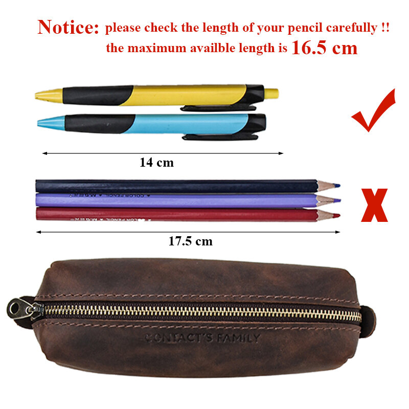 Genuine Leather Pencil Case Bag Vintage Retro Style Cowhide Zipper Pen Pouch Kids Girl Boy School Office Stationery Supplies