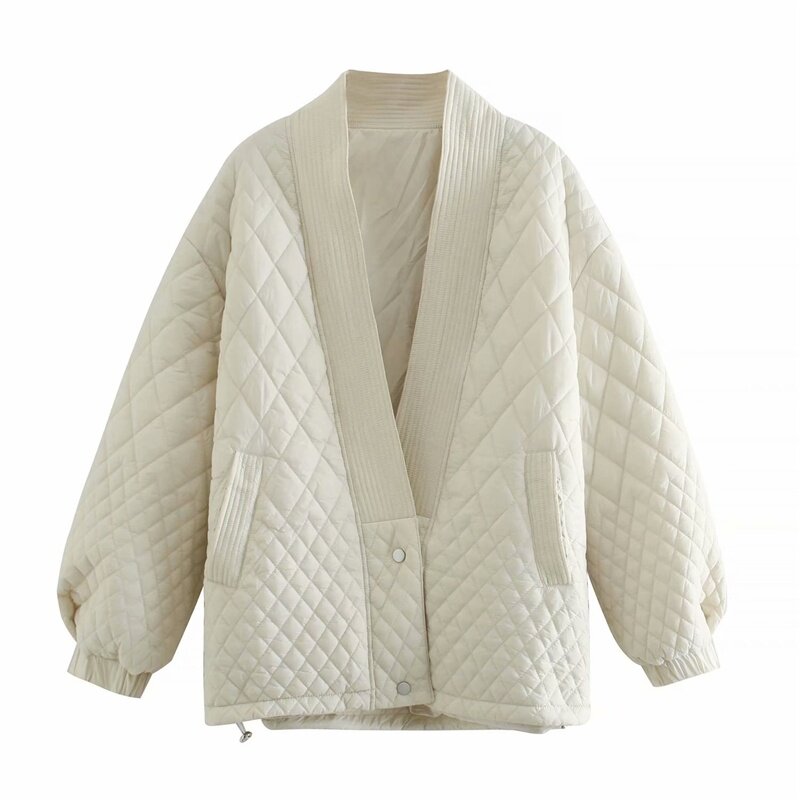 ZXQJ – veste en coton à carreaux pour femmes, col en v, moderne, manches longues, profil ample, vêtements d'extérieur chics, 2020